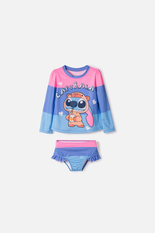 VESTIDO DE BAÑO DE STITCH Y CAPYBARA MULTICOLOR PARA NIÑA