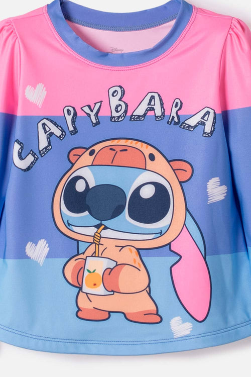 VESTIDO DE BAÑO DE STITCH Y CAPYBARA MULTICOLOR PARA NIÑA
