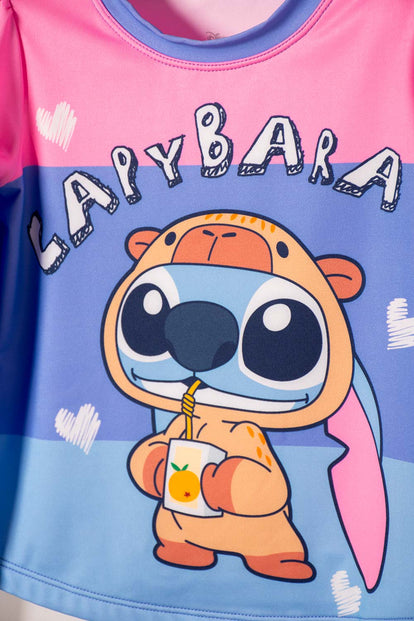 VESTIDO DE BAÑO DE STITCH Y CAPYBARA MULTICOLOR PARA NIÑA