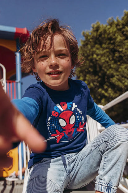 CAMISETA DE SPIDERMAN MANGA LARGA AZUL PARA NIÑO 2T A 6T