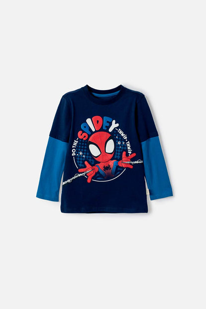 CAMISETA DE SPIDERMAN MANGA LARGA AZUL PARA NIÑO 2T A 6T