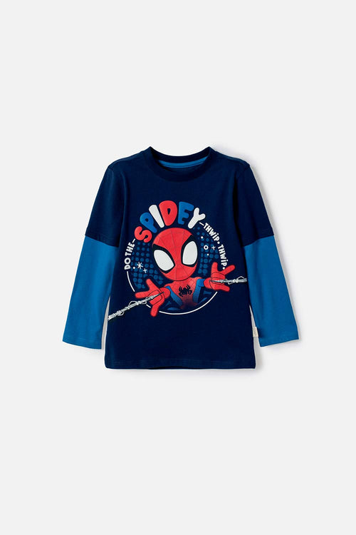CAMISETA DE SPIDERMAN MANGA LARGA AZUL PARA NIÑO 2T A 6T