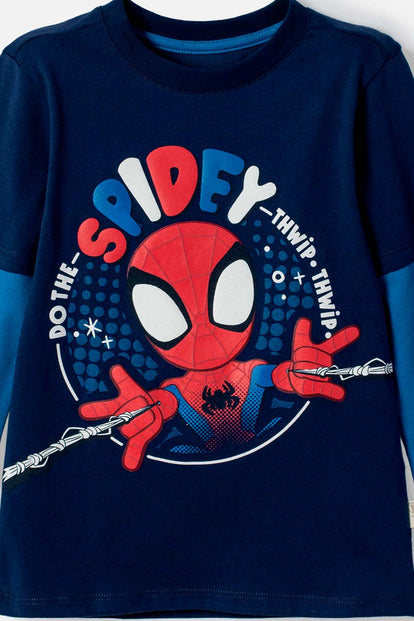 CAMISETA DE SPIDERMAN MANGA LARGA AZUL PARA NIÑO 2T A 6T