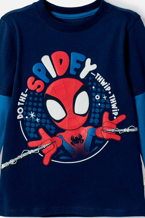 CAMISETA DE SPIDERMAN MANGA LARGA AZUL PARA NIÑO 2T A 6T