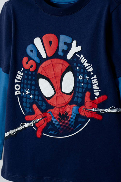 CAMISETA DE SPIDERMAN MANGA LARGA AZUL PARA NIÑO 2T A 6T