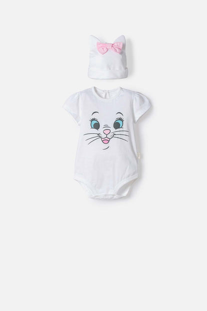 BODY DE LA GATA MARIE CON GORRO BLANCO PARA BEBÉ NIÑA