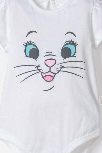 BODY DE LA GATA MARIE CON GORRO BLANCO PARA BEBÉ NIÑA