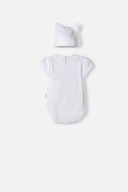 BODY DE LA GATA MARIE CON GORRO BLANCO PARA BEBÉ NIÑA