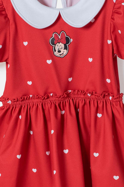 VESTIDO DE MINNIE MOUSE CON CUELLO ROJO PARA BEBÉ NIÑA
