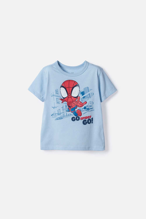 CAMISETA DE SPIDEY MANGA CORTA AZUL PARA NIÑO 2T A 6T