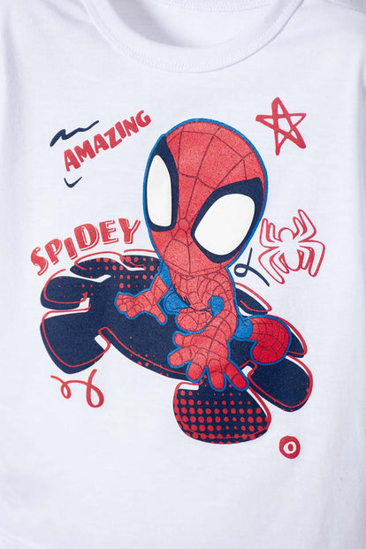 PIJAMA DE SPIDEY PANTALÓN LARGO BLANCO Y AZUL PARA NIÑO 2T A 6T