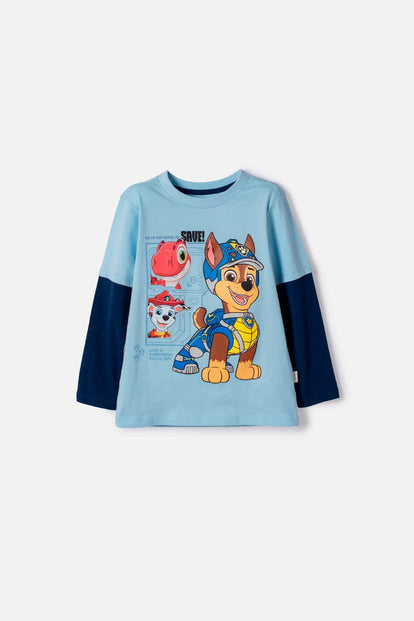 CAMISETA DE PAW PATROL MANGA LARGA AZUL PARA NIÑO 2T A 6T