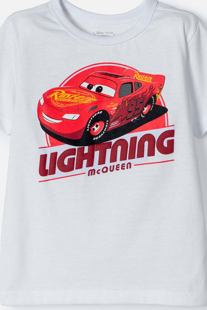 CAMISETA DE CARS MANGA CORTA BLANCO PARA NIÑO 2T A 6T