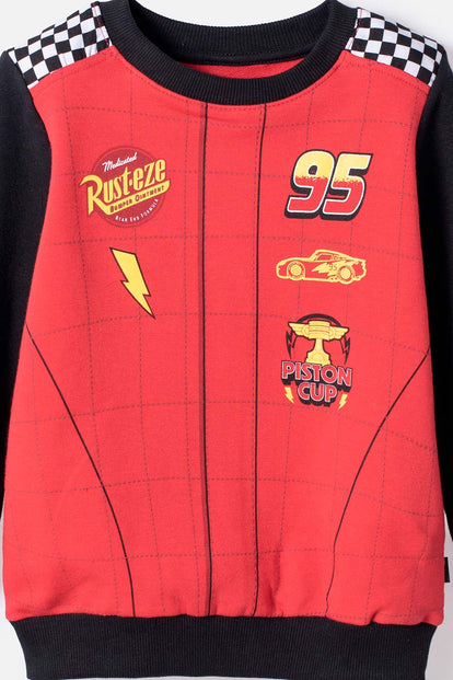 CONJUNTO DE CARS CON BUZO ROJO Y NEGRO PARA NIÑO 2T A 6T