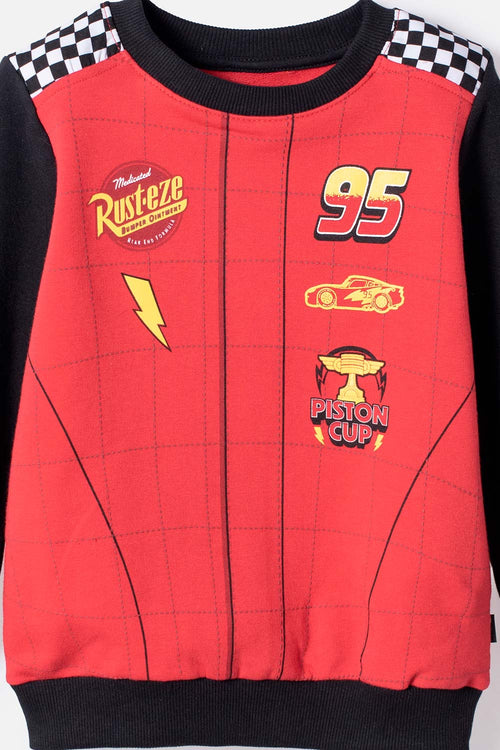 CONJUNTO DE CARS CON BUZO ROJO Y NEGRO PARA NIÑO 2T A 6T