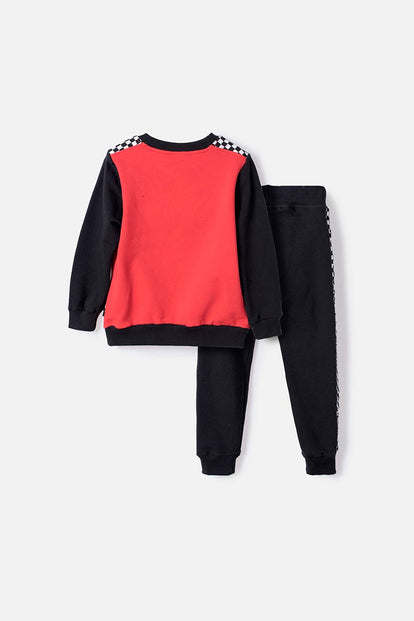 CONJUNTO DE CARS CON BUZO ROJO Y NEGRO PARA NIÑO 2T A 6T