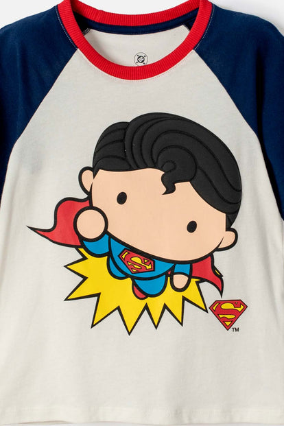 CAMISETA DE SUPERMAN MANGA CORTA BLANCO Y AZUL PARA NIÑO 2T A 6T