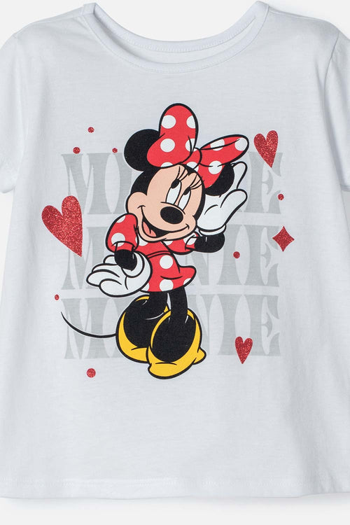 CAMISETA DE MINNIE MOUSE MANGA CORTA BLANCO PARA NIÑA 2T A 6T