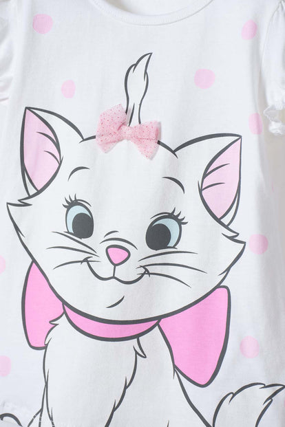 CAMISETA GATA MARIE MANGA CORTA BLANCO PARA NIÑA 2T A 6T