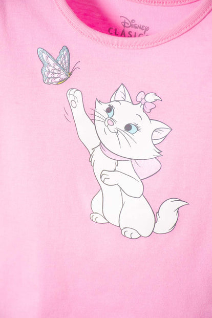 CAMISETA GATA MARIE ROSADA PARA NIÑA 2T A 6T