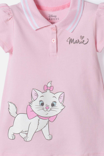 CAMISETA GATA MARIE TIPO POLO ROSADA PARA NIÑA 2T A 6T
