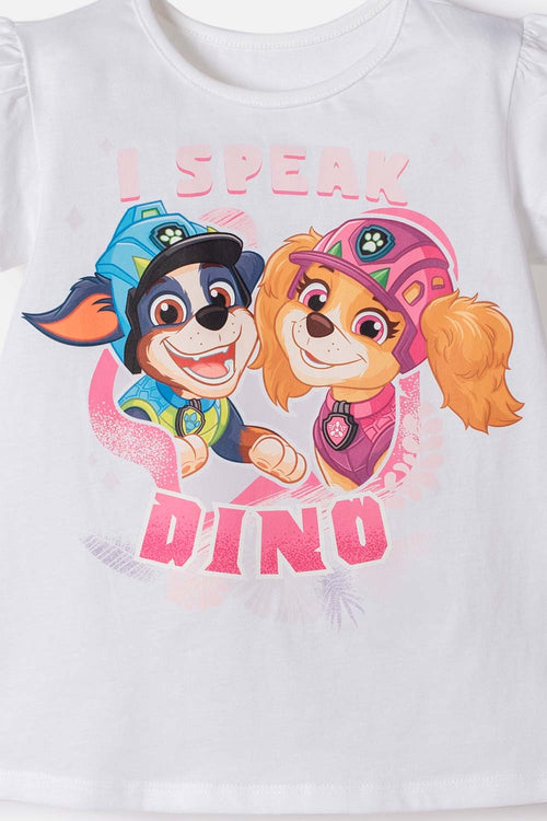 CONJUNTO DE PAW PATROL CON FALDA SHORT BLANCO Y ROSADO PARA NIÑA 2T A 6T