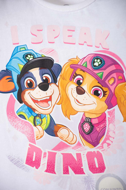 CONJUNTO DE PAW PATROL CON FALDA SHORT BLANCO Y ROSADO PARA NIÑA 2T A 6T