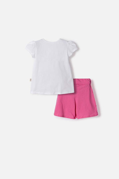 CONJUNTO DE PAW PATROL CON FALDA SHORT BLANCO Y ROSADO PARA NIÑA 2T A 6T
