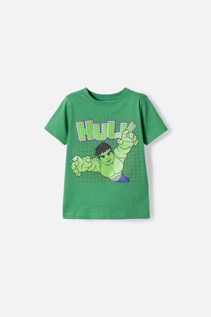 CAMISETA DE HULK MANGA CORTA VERDE PARA NIÑO 2T A 6T