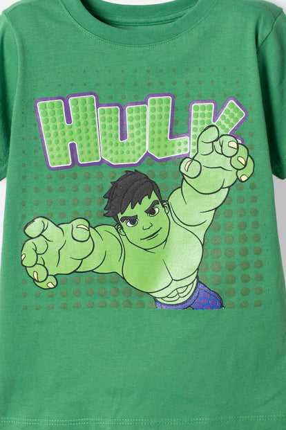 CAMISETA DE HULK MANGA CORTA VERDE PARA NIÑO 2T A 6T