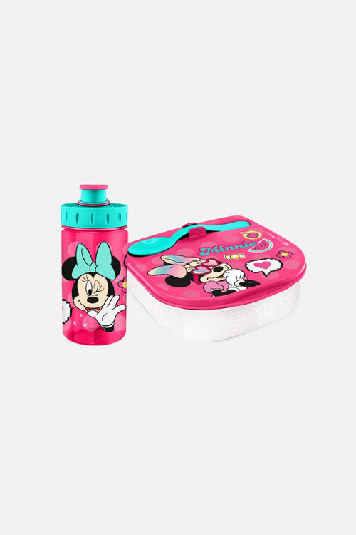 Card slide image -  SET DE PORTA, CUBIERTO Y BOTELLA DE MINNIE MOUSE ROSADO Y AZUL