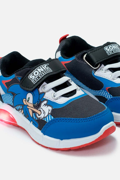 TENIS DE SONIC CON LUCES AZUL Y ROJO PARA NIÑO