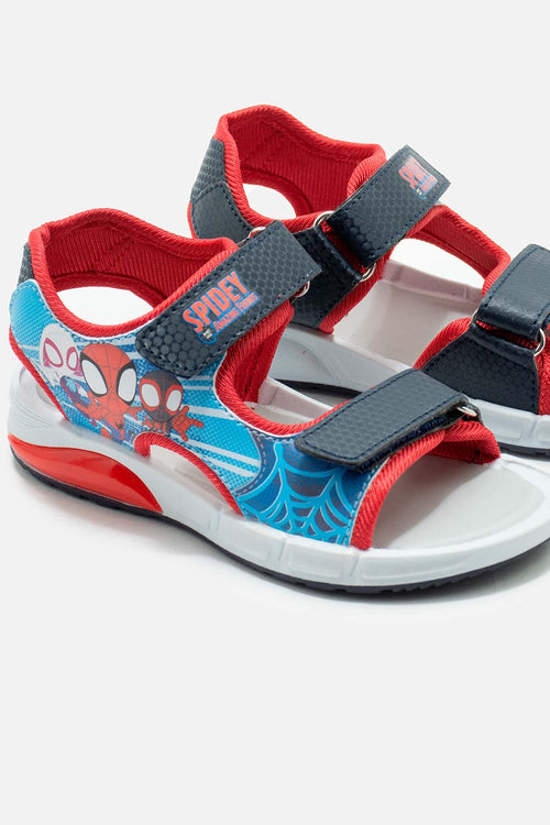 SANDALIA CON LUCES DE SPIDERMAN ROJO Y NEGRO PARA NIÑO