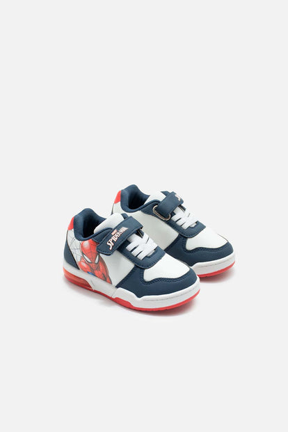 TENIS CON LUCES DE SPIDER-MAN BLANCO Y NEGRO PARA NIÑO